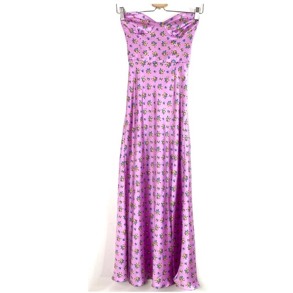 ZARA Floral Print Lace up Black Silky Satin Fitted Midi Dress in Pink Size S New - Picture 4 of 13